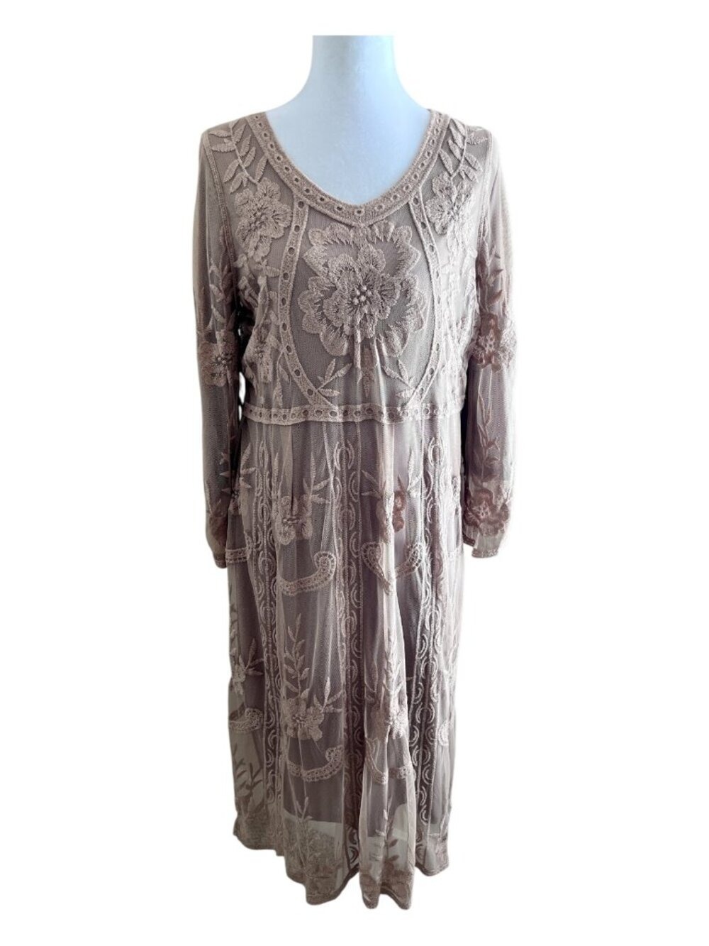 Orange Creek Embroidered Mesh Lace Floral Midi Dress - M/L Boho Cottagecore